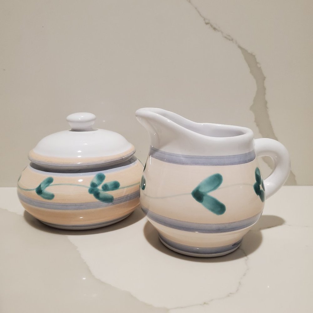 Vintage CALECA CERAMICHE Pastel Sugar & Creamer Set Hand Painted Italian Pottery
